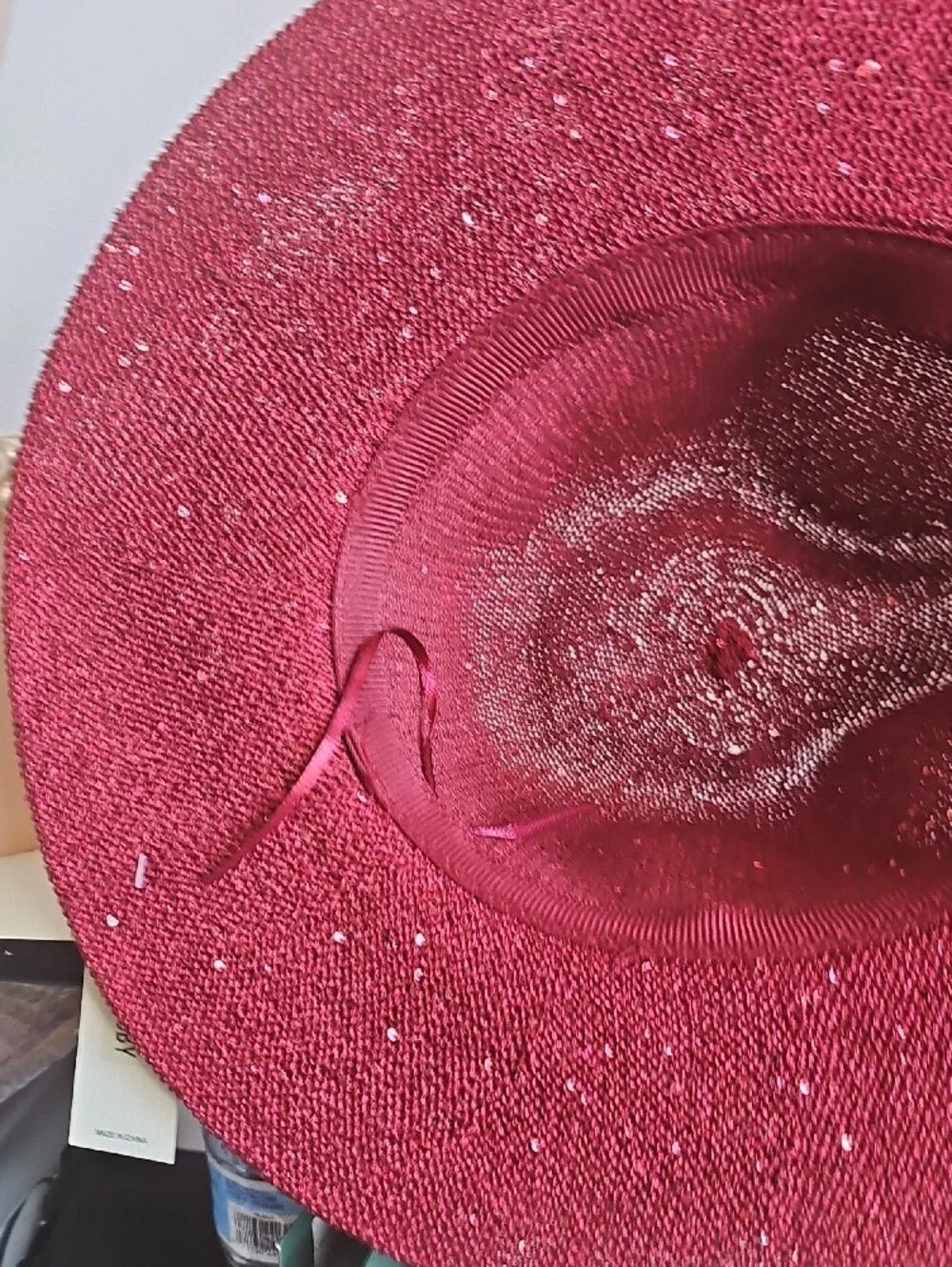 Beloved Millinery Women's Wide Brim Panama Style Sparkle Wine Straw Fedora Hat